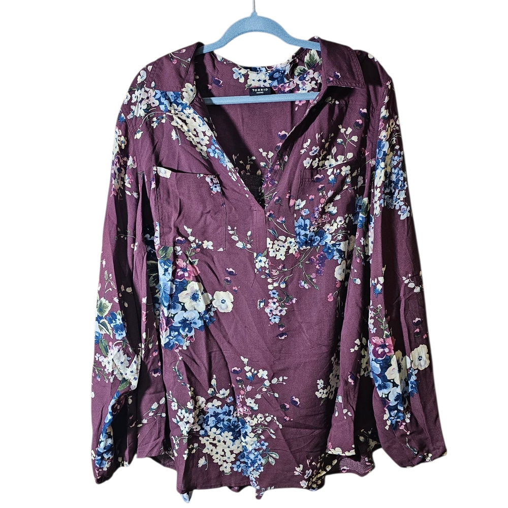 Torrid Maroon Long Sleeve Harper Blouse